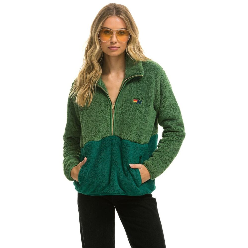Aviator Nation TEDDY UNISEX HALF ZIP COLOR BLOCK JACKET - GARDEN GREEN
XS USA